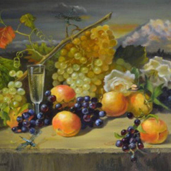 Champagne Grapes With Mountain View